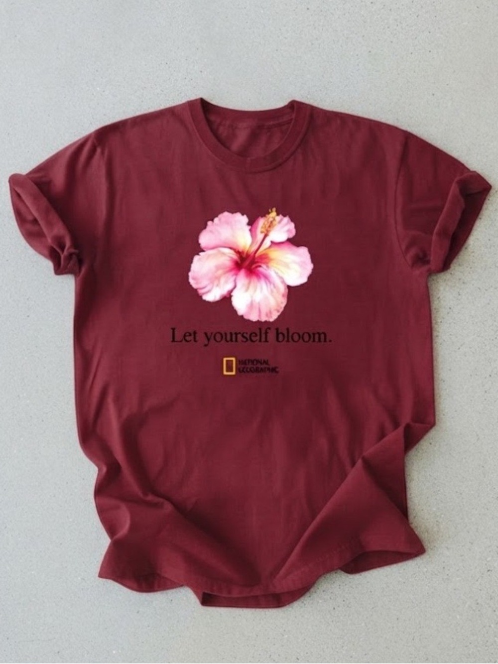 Let Yourself Bloom Floral Hibiscus Maroon Gildan T-Shirt